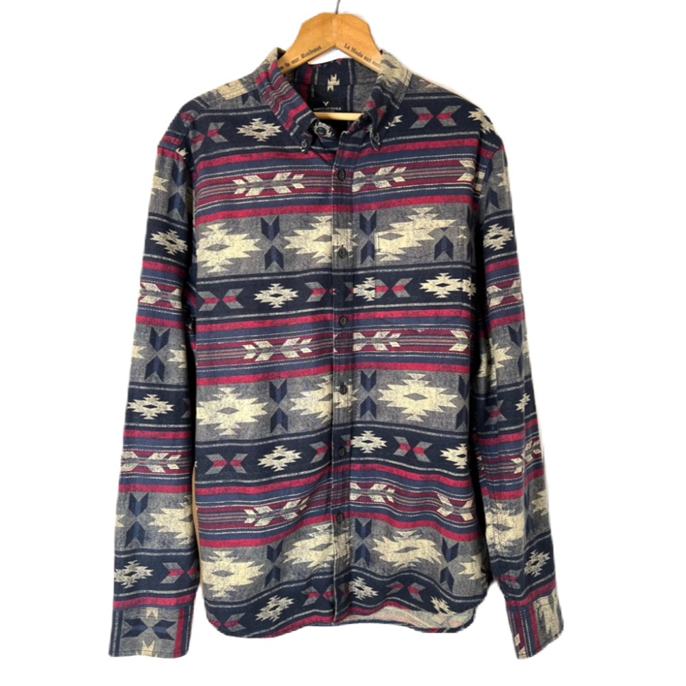 American Eagle Southwestern Print Twill Shirt Size L Multicolour Western Cozy